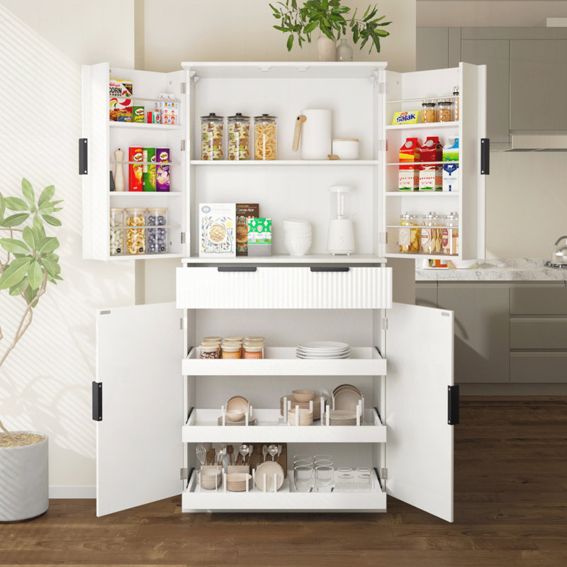 Garde-manger cannelé de 72 pouces avec tablettes réglables, Blanc