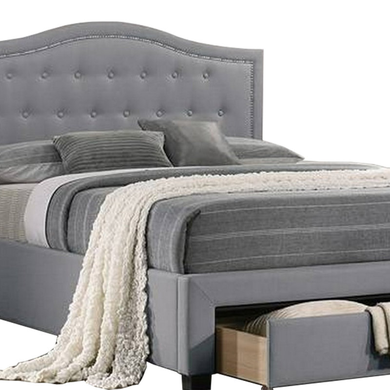 Lit plateforme tapissier avec rangement Rodeen, Double, Gris