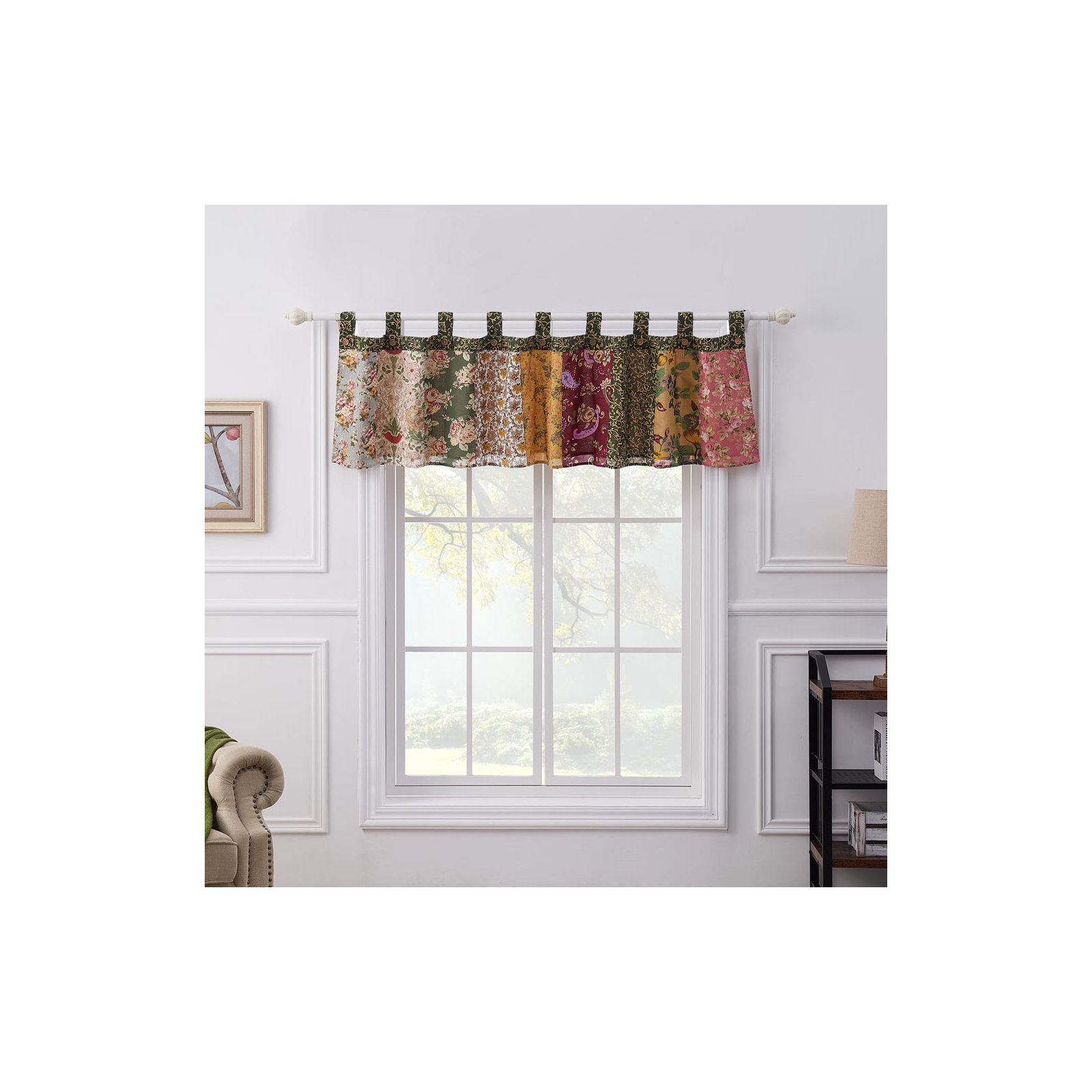 Antique Chic Cotton Patchwork Tailored 84" Window Valance, Patchwork