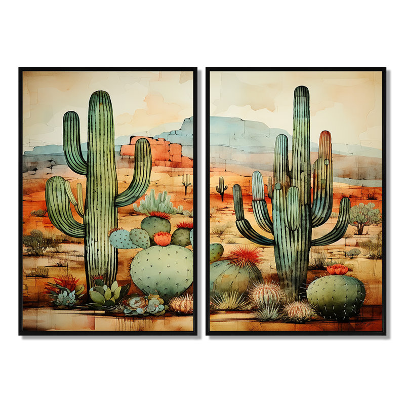 «Desert mexicain Serenity 2», art mural vert, 36" H x 48" W, Impression encadrée flottante, Black