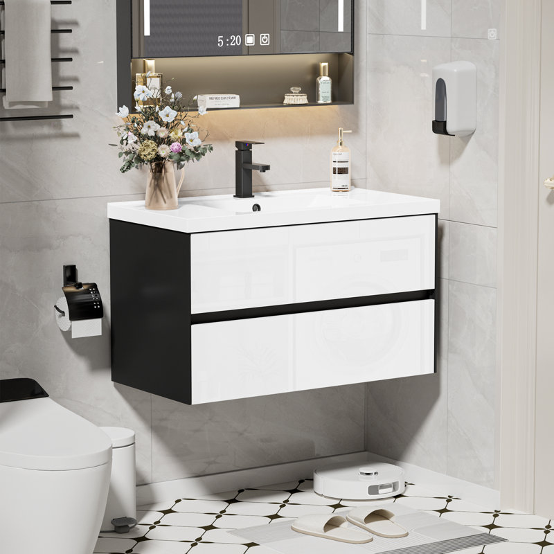 Sharee 36" Black And White Single Bathroom Vanity Set With Integrated Sink Top, Faucet And Drain
