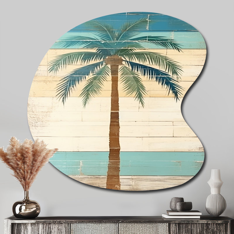 «Tropical Palm Tree In Faded Retro I», art mural asymétrique en forme de prairie, H 33 po x l 33 po