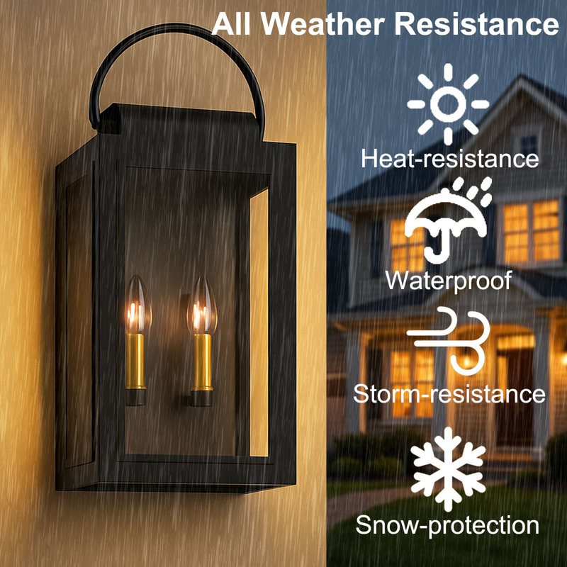 19"H 2-Light Outdoor Wall Lantern with Dusk to Dawn