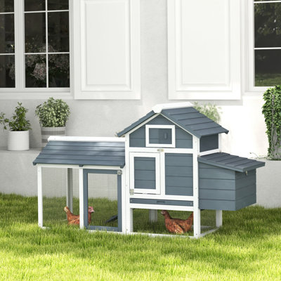 Poulailler 59 po en bois blanc avec 2 portes, nichoir et plateau terni amovible pour jardin extérieur