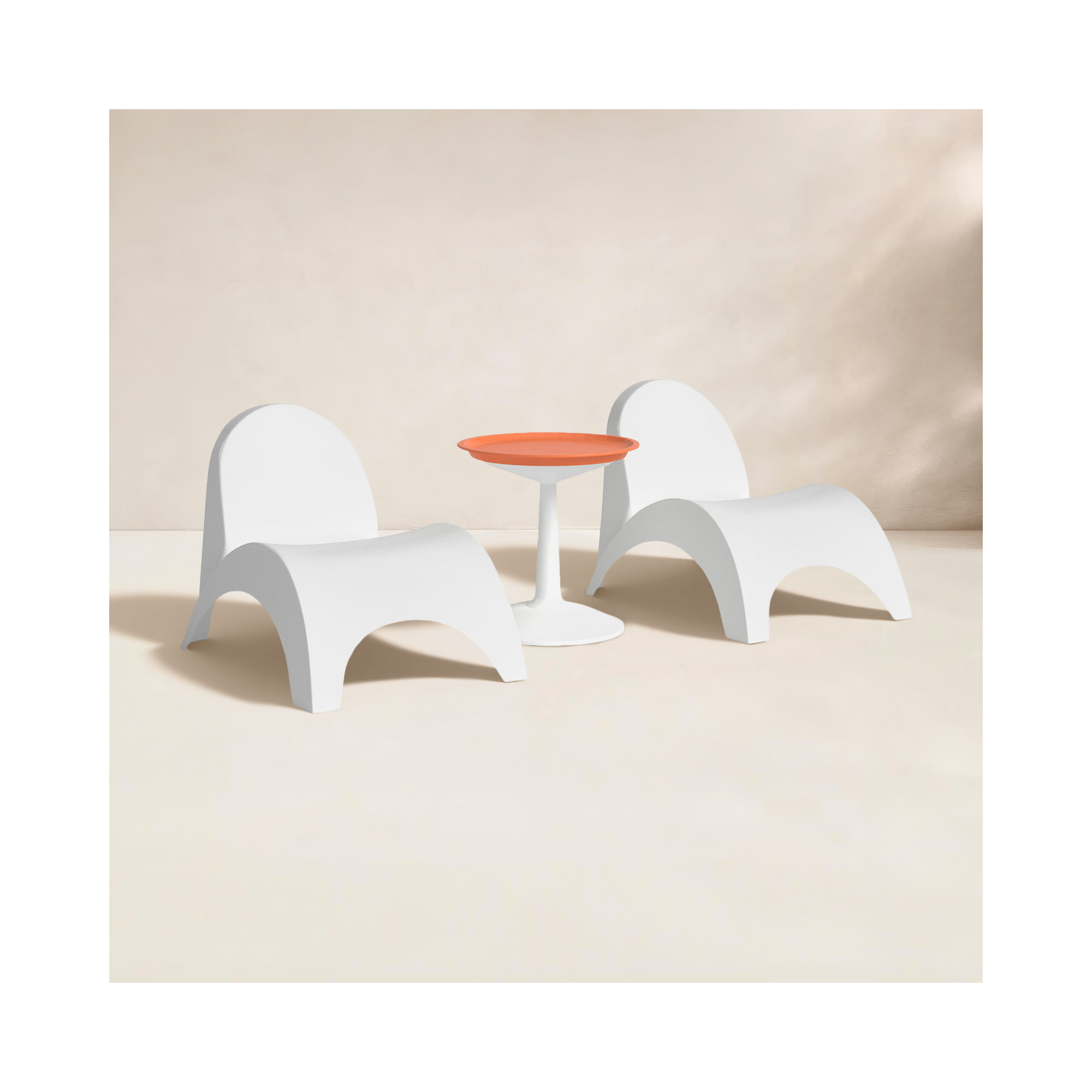 Ameswood Plastic Chaise Lounge Set with Table, White/Orange