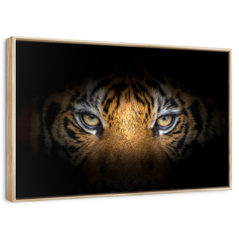 Tigre féroce, Cadre flottant en bois naturel, 25 po x 17 po