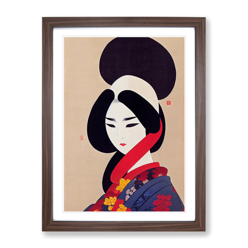 Charming Geisha - Single Picture Frame Print, 46cm H x 34cm W x 2cm D, Walnut