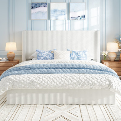Hydraulic Lift Up Storage Platform Bed, Upholstered In Corduroy,No Spring Box Needed