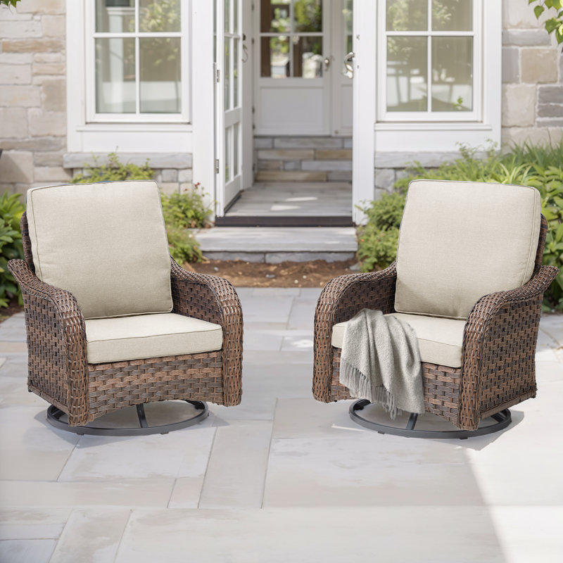 Mobilier de patio, chaises pivotantes en osier PE pivotant, chaise berçante pivotante d'extérieur avec coussins pour le balcon de la véranda, osier