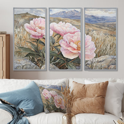 Peonies In The Rocky Foothills III - Peonies Wall Art - Set Of 3