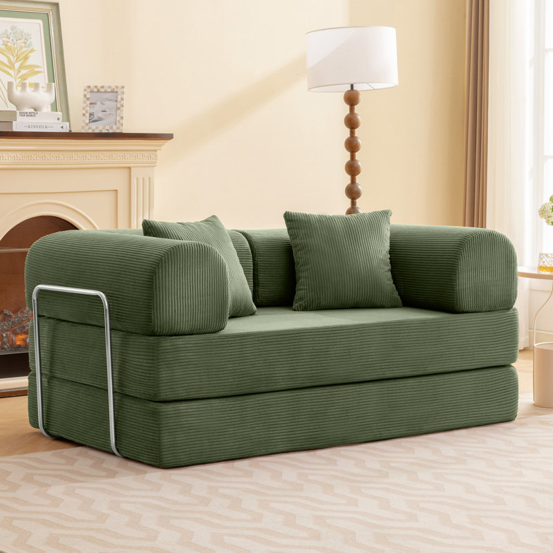 Canapé-lit en velours côtelé Adonia, H 26,8 po x l 63 po x P 35,5 po, Vert olive