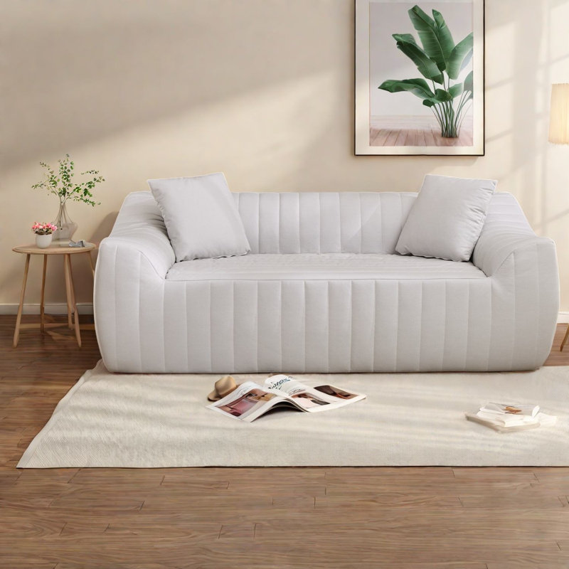 Canapés de compression de 78 pouces en similicuir, causeuse deux places moderne et compacte pour la maison, White