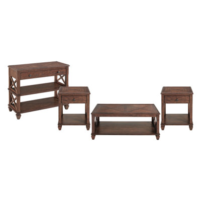Hilma Stockbridge 4-Piece Wood Living Room Set with 45 in. L Coffee Table, Two Square End Tables and TV/Sofa Console Table
