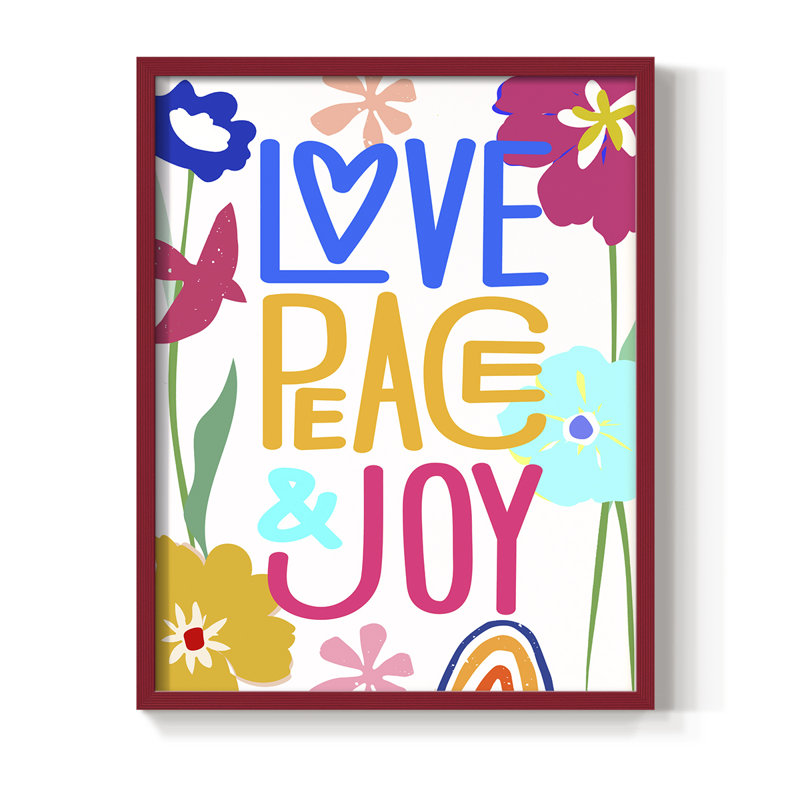 Pop Love Peace Joy, reproduction encadrée - bois massif, H 21 po x l 17 po, Rouge
