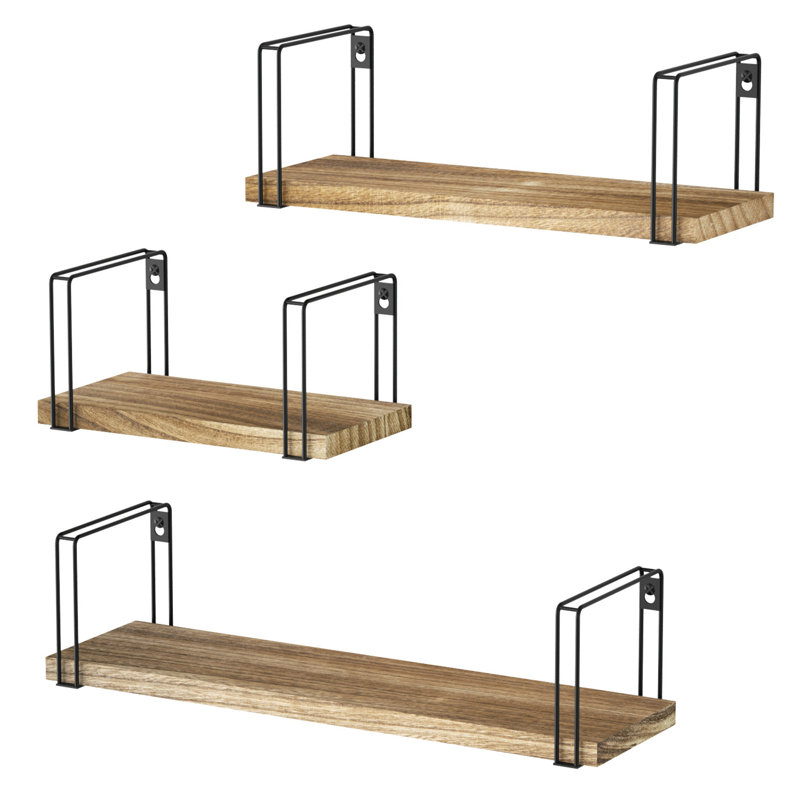 Tablette en bois massif 3 pièces Edan, Noir / brun