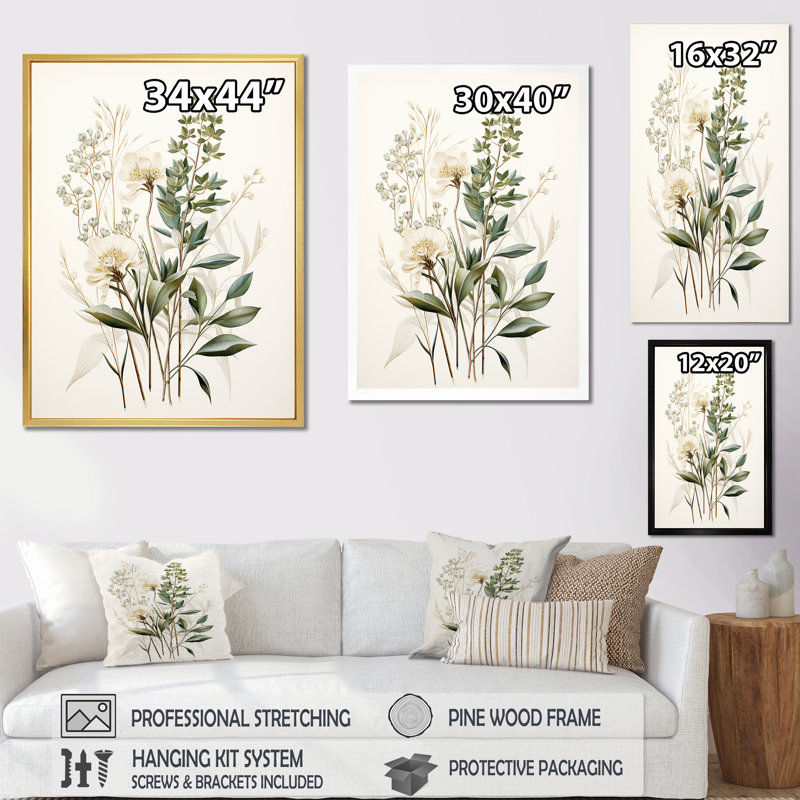 Impression sur toile botanique, impression de fines herbes vertes Minimal, Toile tendue, 20" H x 12" W