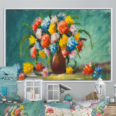 Fleurs printanières dans un vase - reproduction sur toile avec cadre flottant