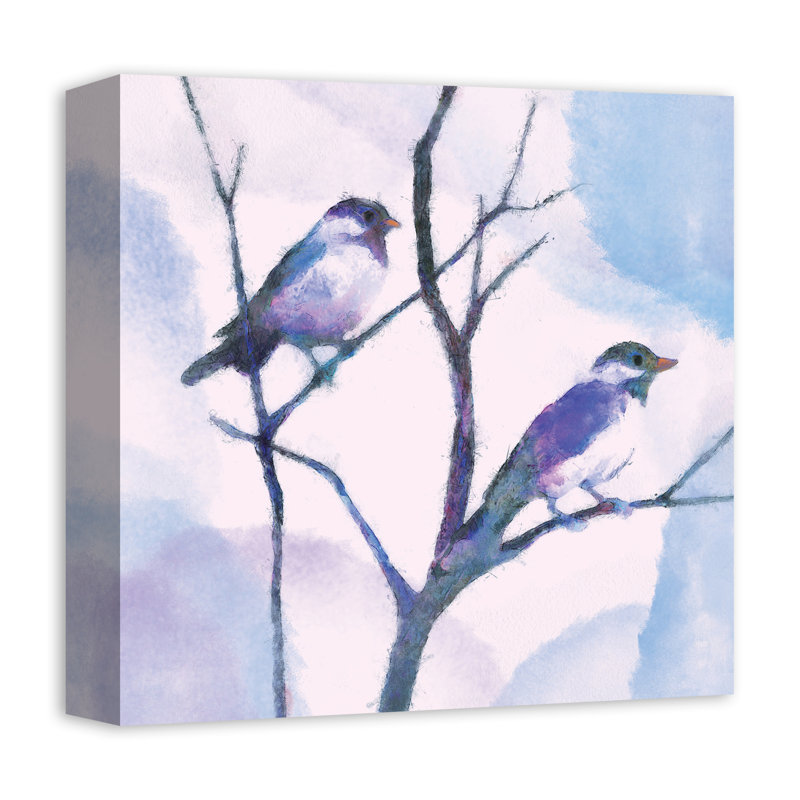 Reproduction d'aquarelle d'oiseaux sur toile, H 12 po x l 12 po