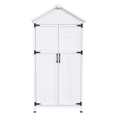 Remise en bois de sapin blanc avec toit triangulaire et quatre compartiments intérieurs 65,62 pouces Smart d'extérieur pour pots de jardin