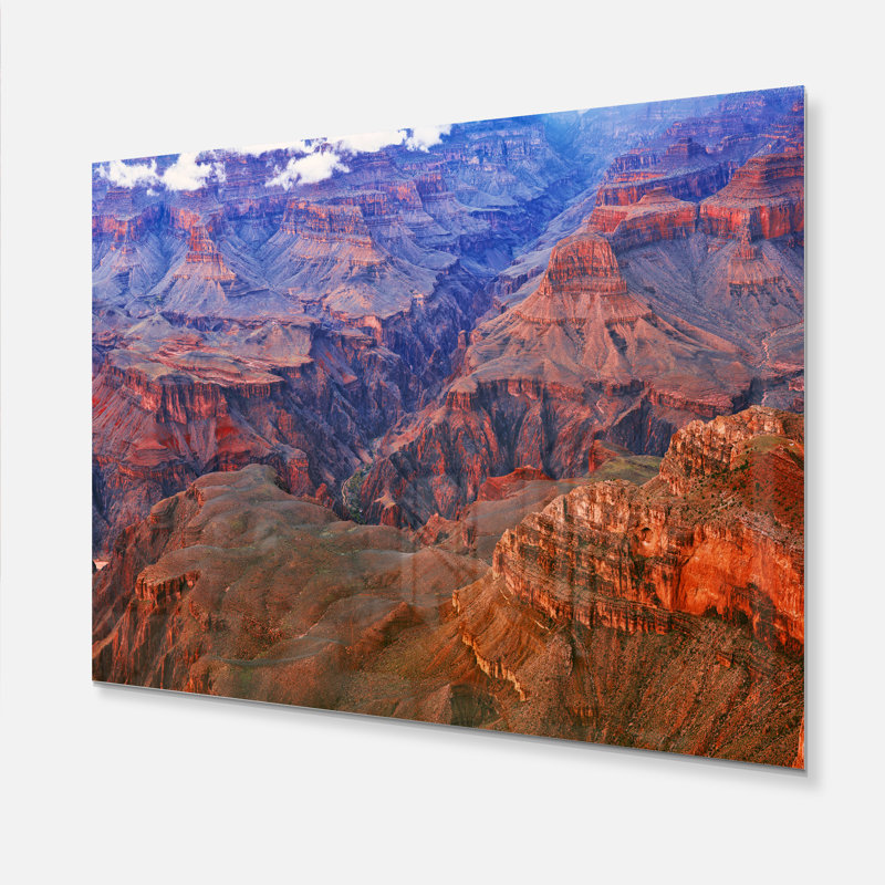 Vue du Grand Canyon bleu et rouge - Photographie sans cadre sur métal, H 12 po x l 20 po x P 2 po