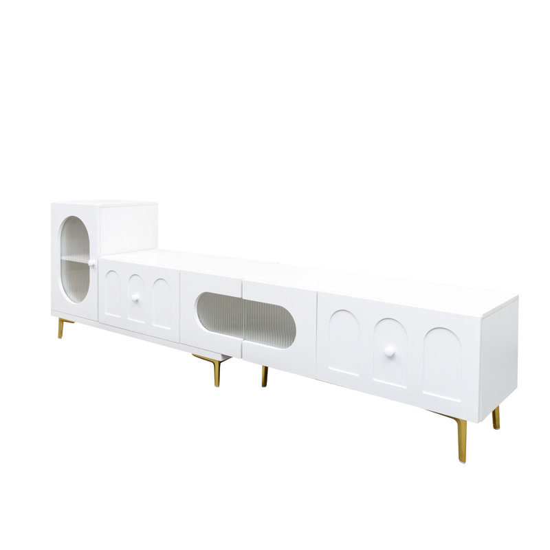 Extendable TV Stand with Cabinet, White