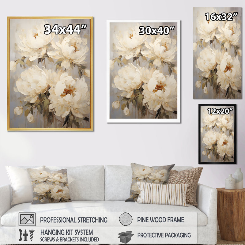 «Beige fragrant Peony Bliss III», reproduction sur toile, H 44 po x l 34 po x P 1,5 po, Cadre photo noir simple