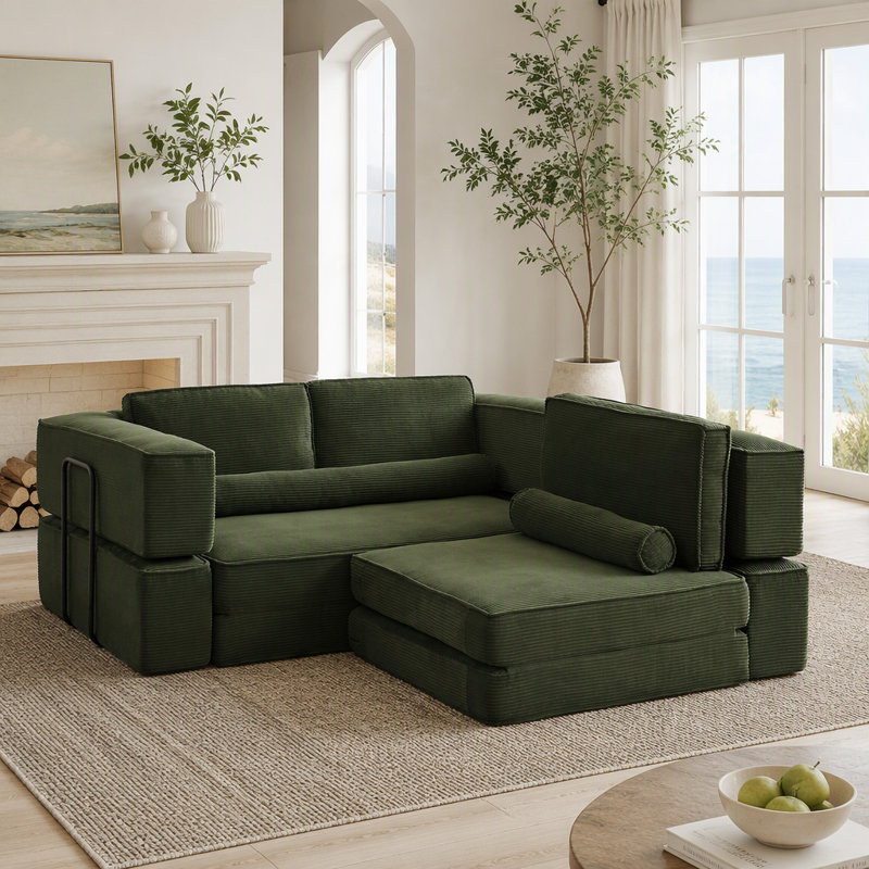 Canapé modulaire en velours côtelé avec sièges spacieux, conception librement configurable pour le salon et les aires de jeux familiales.