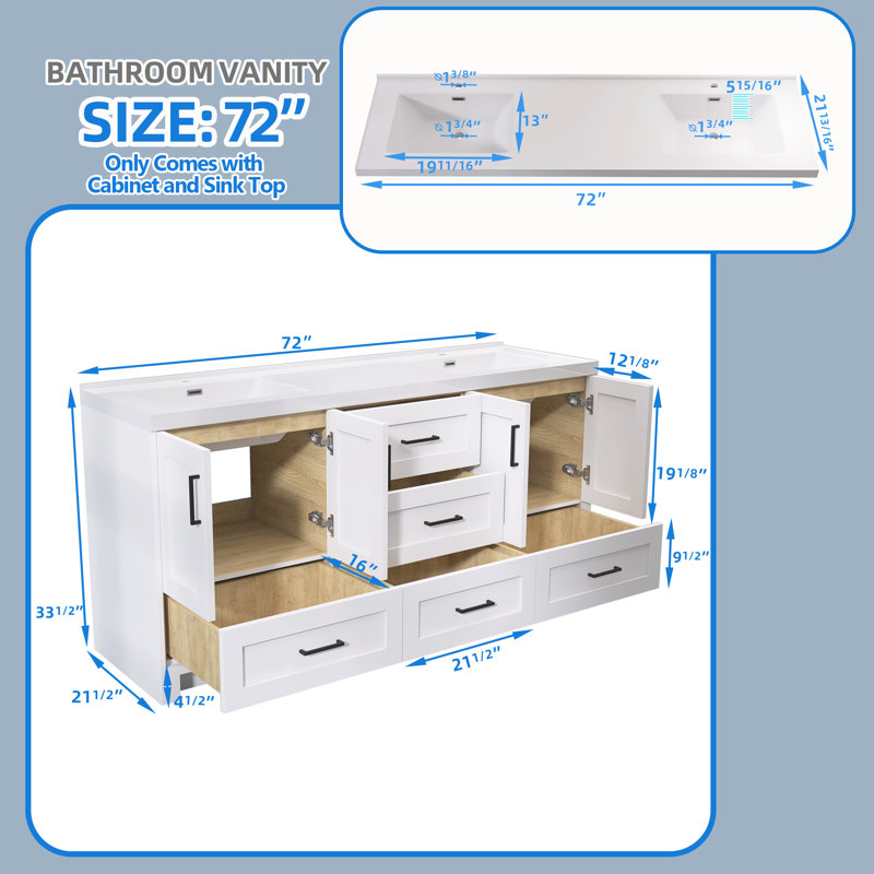 Ensemble de meuble-lavabo autoportant 72 po avec lavabo double 72 po, Blanc, Noir