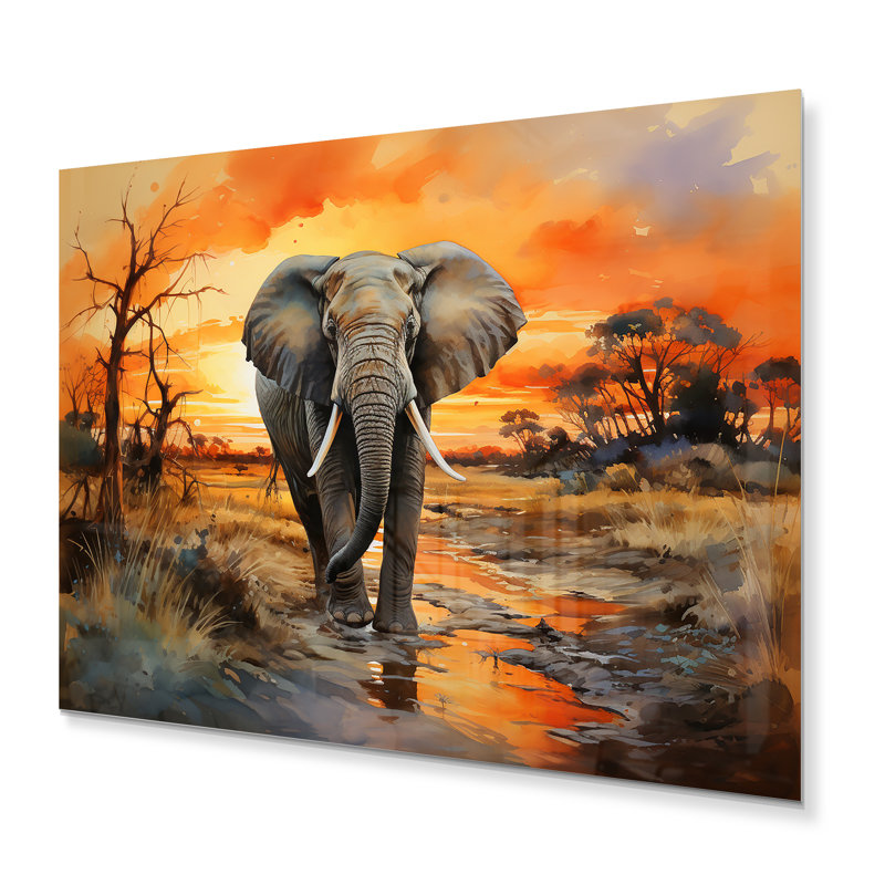 Éléphant d'Afrique des Prairies II - reproduction d'art sur métal sans cadre, H 12 po x l 20 po x P 1 po