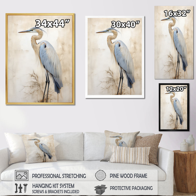 «Majestic Blue Heron Horizon II», art mural héron, H 44 po x l 34 po x P 1,5 po, Toile tendue