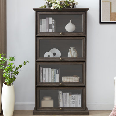 Vitrine 4 couches avec porte en verre rabattable