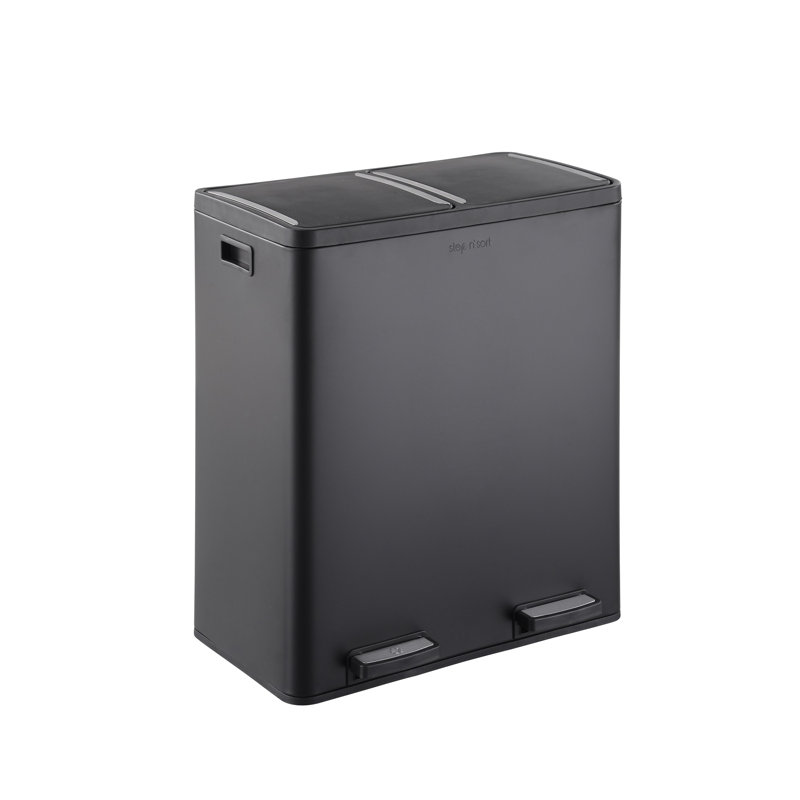 Steel Step On Multi-Compartments Trash & Recycling Bin - 18.5 Gallons, Black
