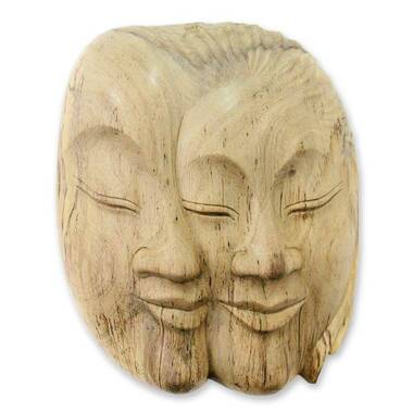 Leisa Carved Tribal Mask Stand Sculpture