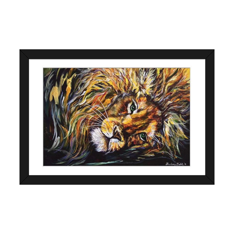 «Just Lion Around», reproduction sur toile, H 24 po x l 32 po x P 1 po, Papier d'art encadré noir, Blanc