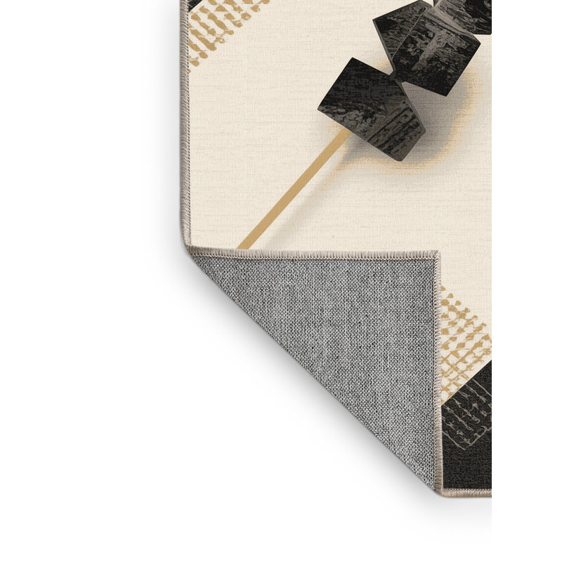 Machine Washable Higgins Satay Skewers Global Inspired Geometric Rug in Beige – Beige Binding, 7x9