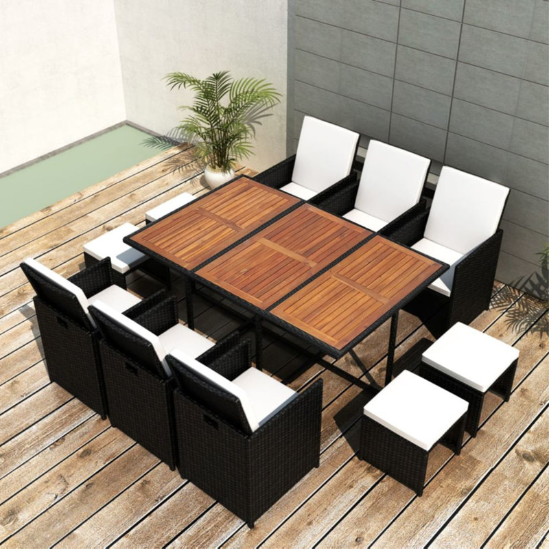 Dosch Rectangular 10 - Person Dining Set with Cushions, Black