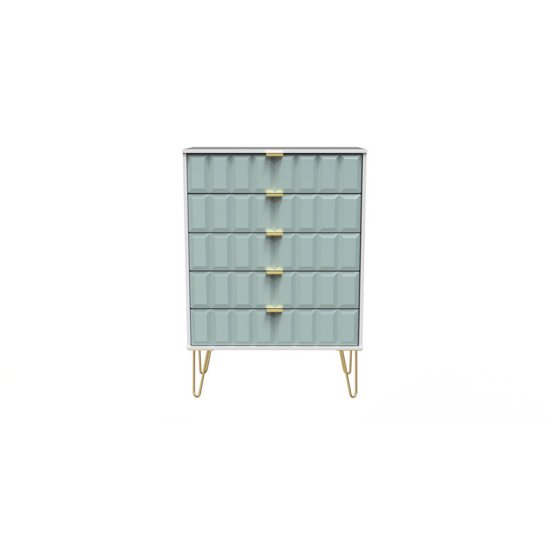 Fully Assembled Aliannah 5 - Drawer Chest of Drawers, Duck Matt/White