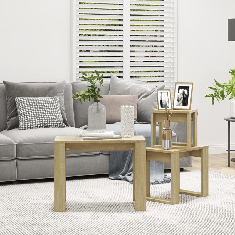 Gobao Nesting Tables 3 pcs Engineered Wood, Sonoma Oak, Sonoma Oak