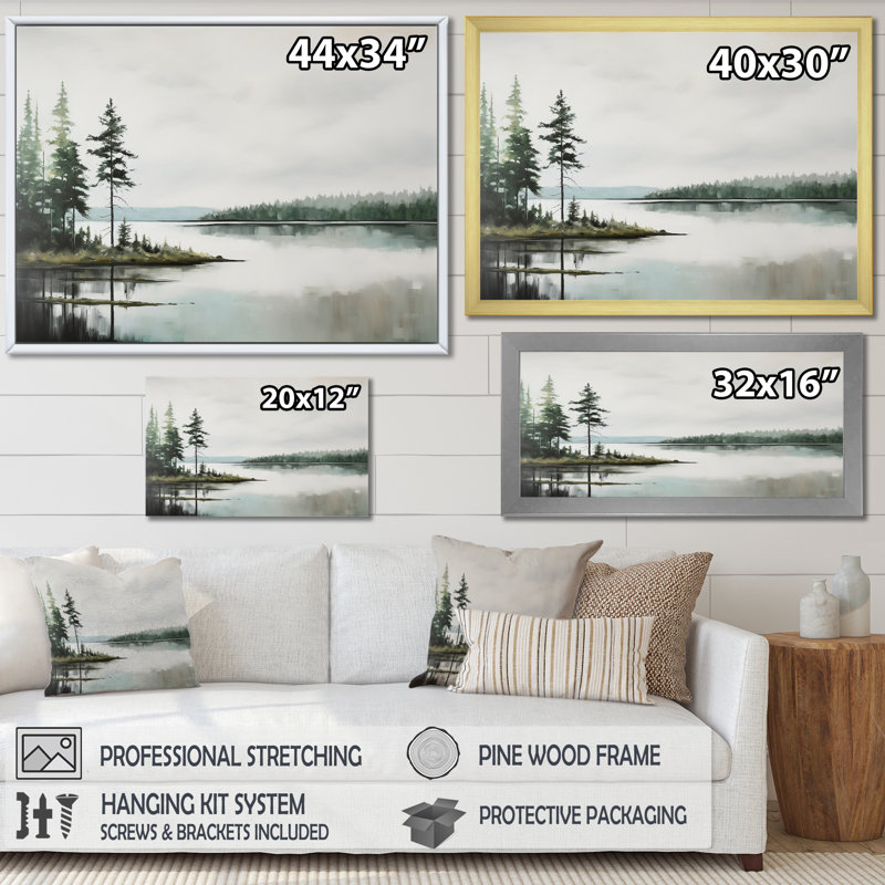 Scandinavian Lake Tranquility III - Lakes & Rivers Wall Art Living Room, Cadre naturel flottant, H 34 po x l 44 po x P 1,5 po