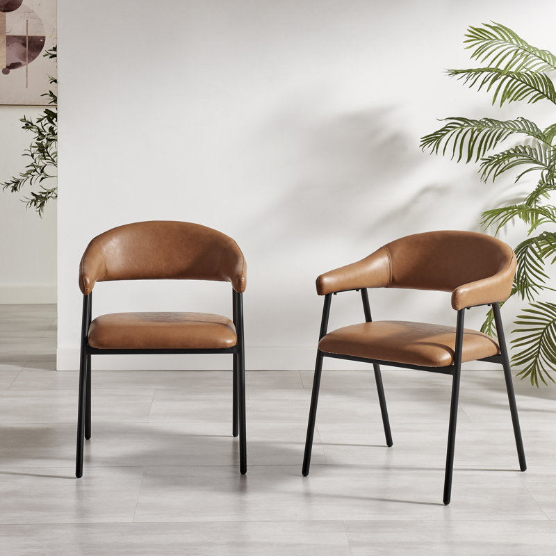 Belmira Luxury Dining Chairs - Curved Backrest Design, Tan Faux Leather
