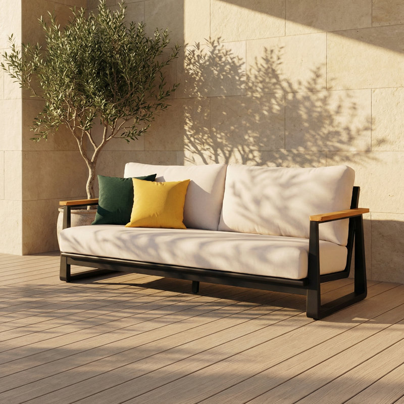 82.5" Extra-wide Powder Coated Aluminum Outdoor Patio Sofa With 6'' Seat Cushions