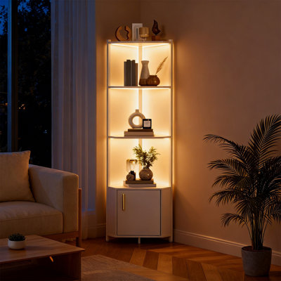 Étagère d'angle moderne à 5 niveaux à DEL, support de rangement éclairé à luminosité réglable pour le bureau de la cuisine du salon, de la chambre à coucher