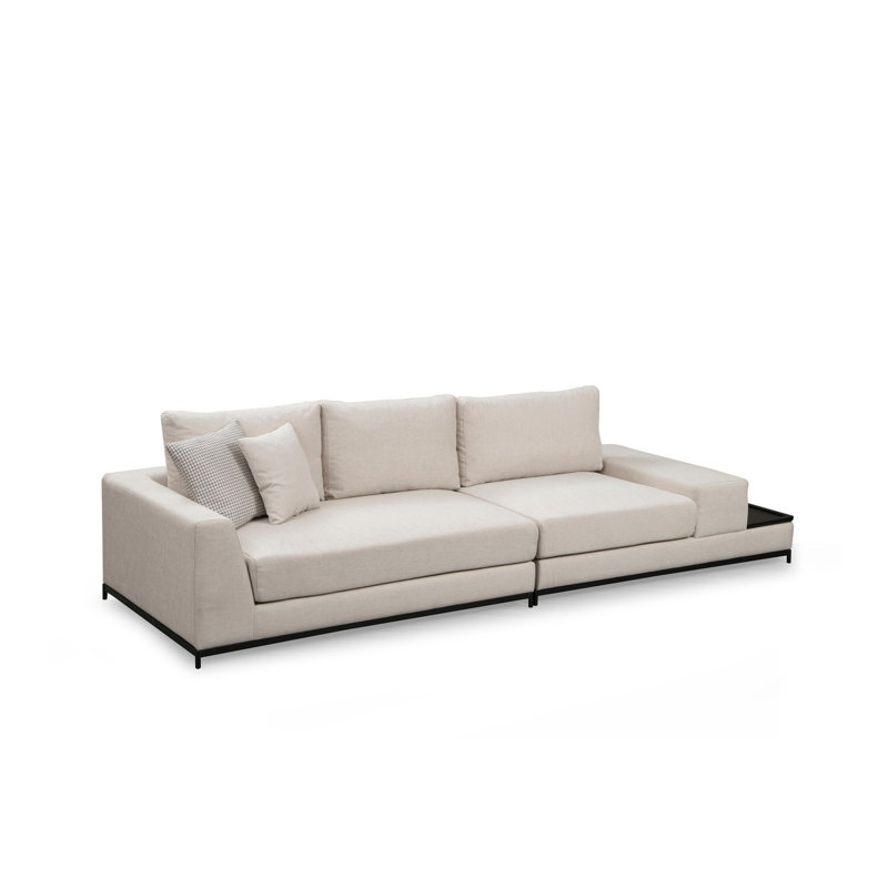 Élégant canapé 4 places, beige uni, 126 x 40 x 33 pouces | Structure en bois de hêtre durable et en carton, tissu 100% polyester, pieds en métal | Coussins en mousse douce et en silicone gris, nettoyables à sec, parfaits pour les décorations hôtelières et industrielles