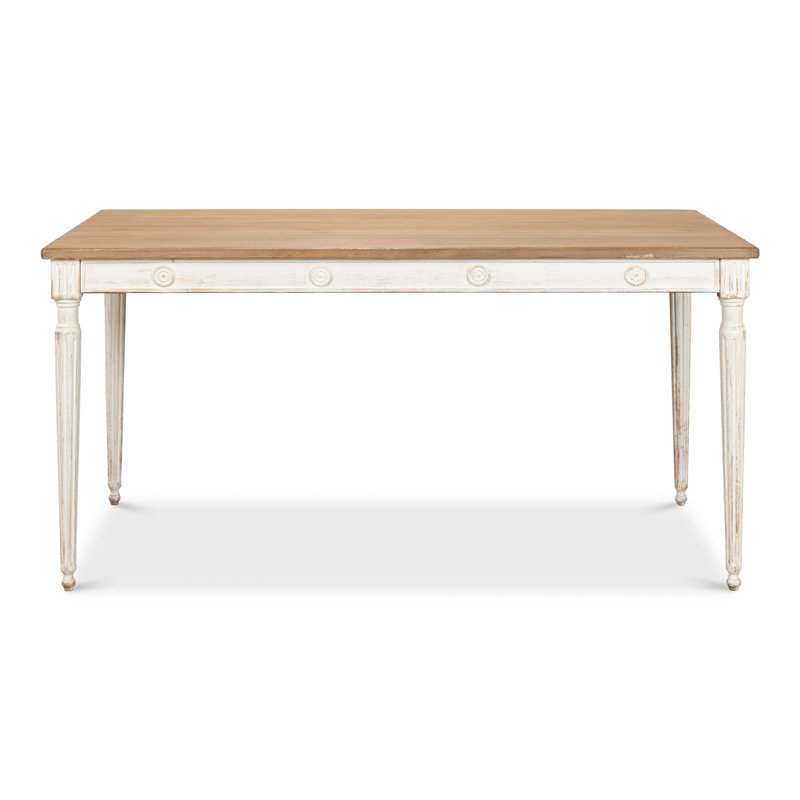 French Country Farmhouse Pine 63'' White Dining Table