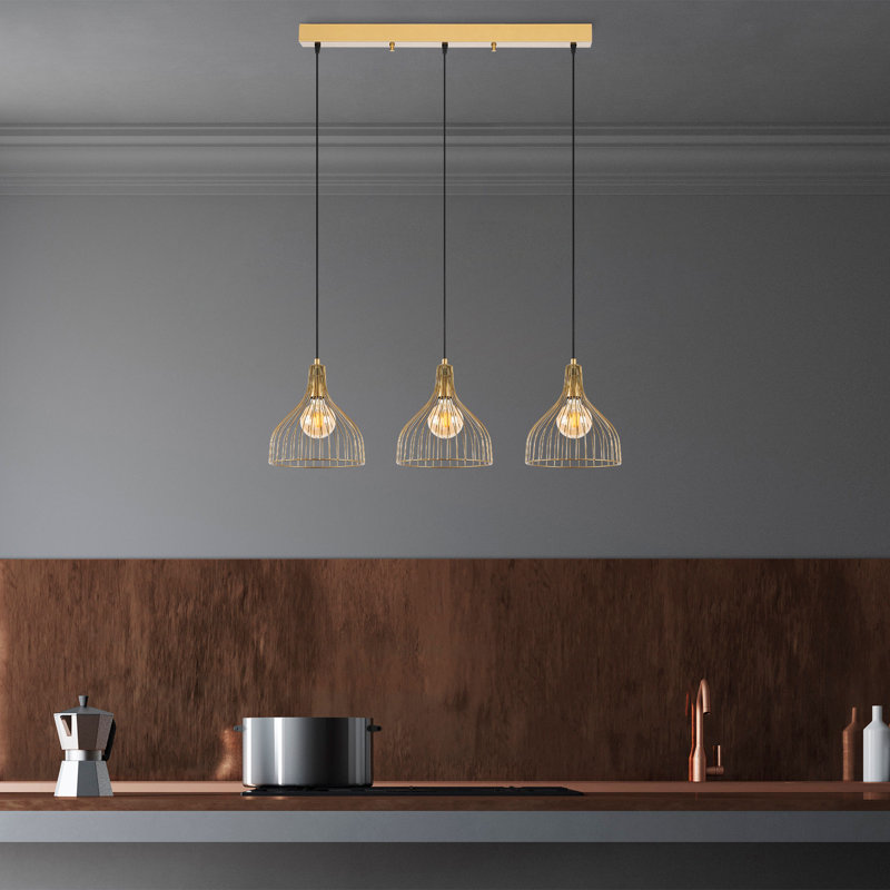 Elegant Gold Chandelier, Modern Design, 37.0 x 9.8 x 47.6 inches | Metal Body, Adjustable Height, 3 x E27 Socket (Max 40W) | Perfect for Dining Room, Living Room, Glam Home Decor, IP20 Rated, Stylish Lighting Solution