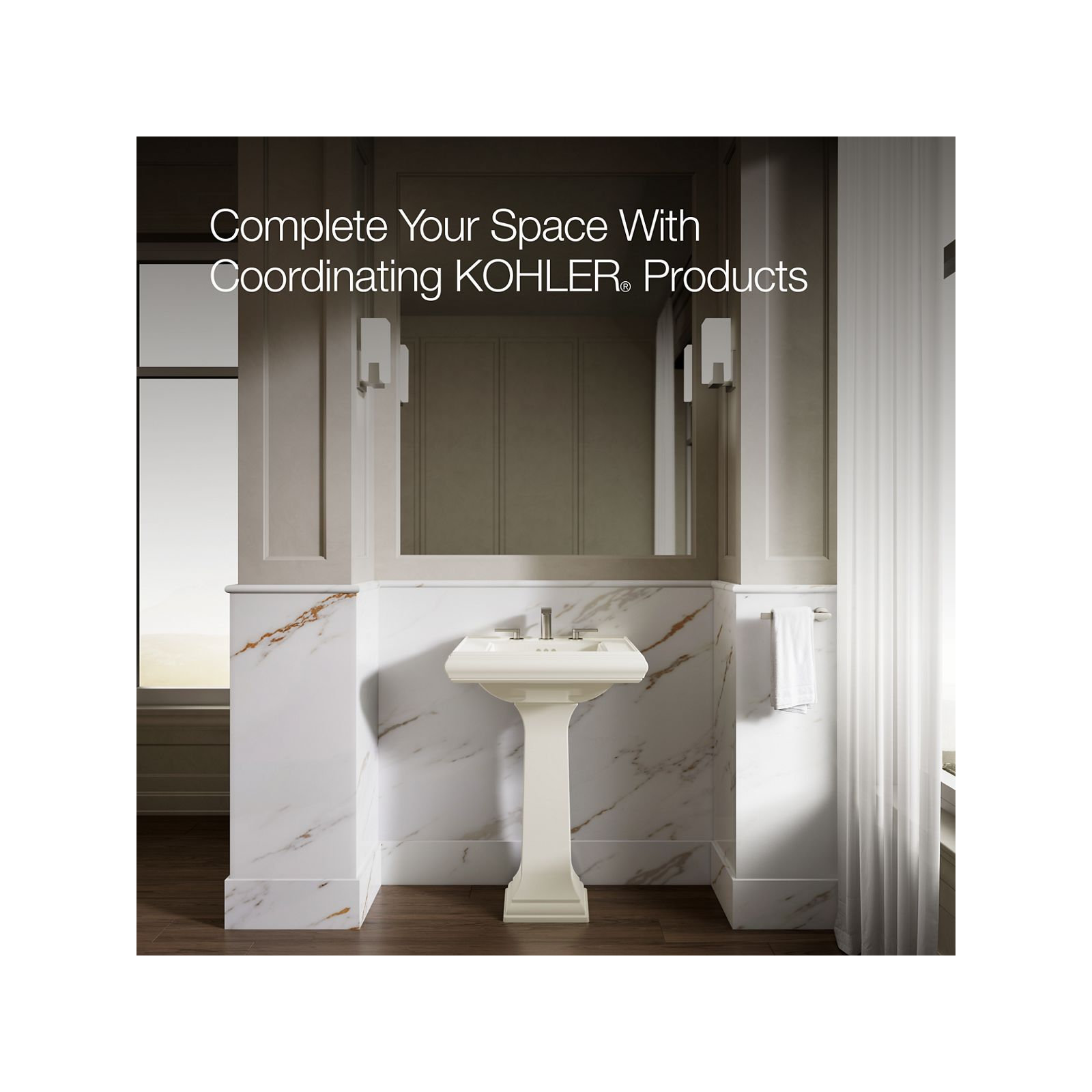 Memoirs 26.375" Tall Rectangular Pedestal Bathroom Sink with Overflow, Biscuit, Single Hole