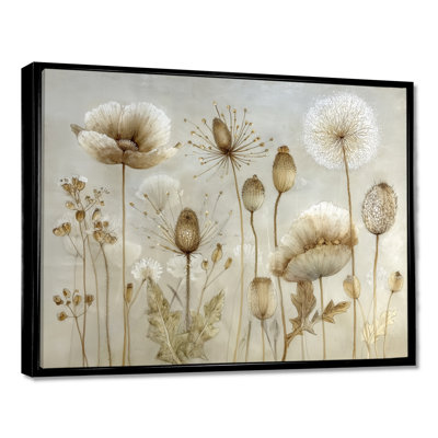 Morning Sunrise Rays Over Dried Flower Meadows - Wildflowers, impressions encadrées, art mural sur toile à motif floral blanc