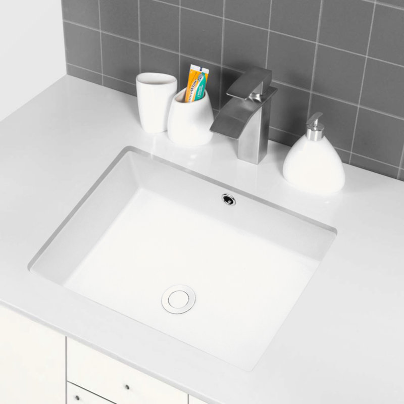 22" White Ceramic Rectangular Undermount Bathroom Sink with Overflow
