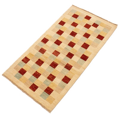 Tapis unique en laine noué à la main 3 pi 3 po x 6 pi 6 po ivoire Chie