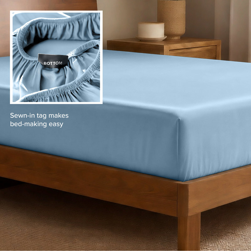 Drap-housse en rayonne de bambou, Bleu clair, Drap-housse pour lit simple TG
